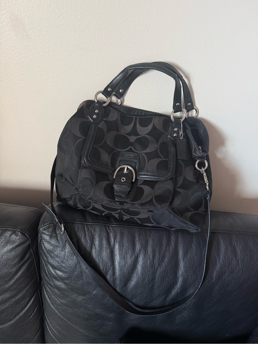 Coach Black Signature Canvas Buckle Shoulder Bag